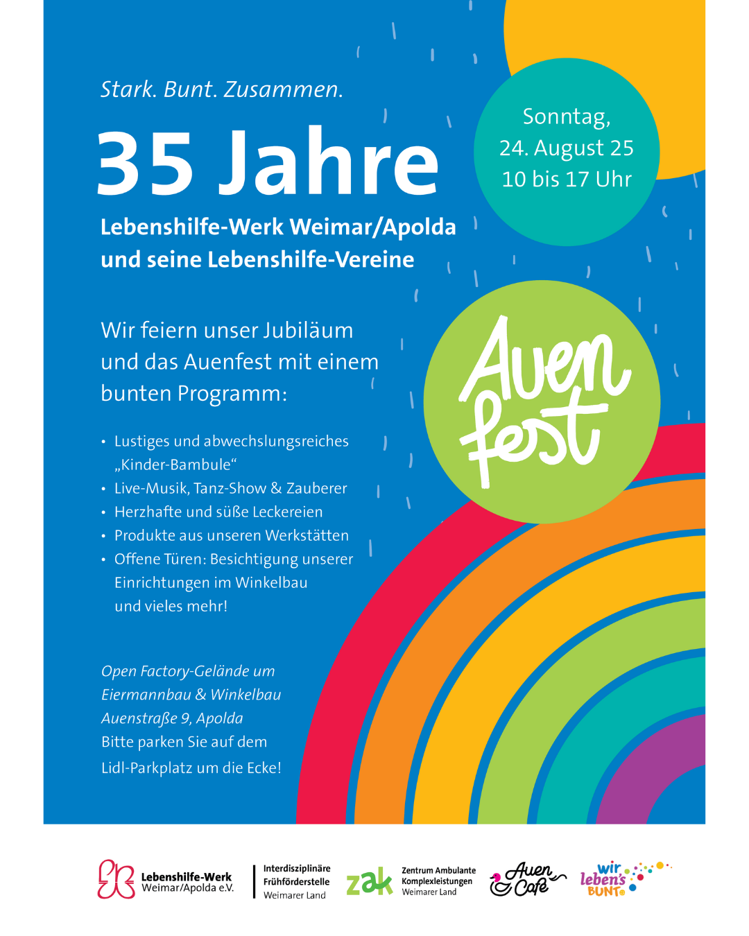 Ein buntes Plakat für das große Fest am 24. August von 10 bis 17 Uhr